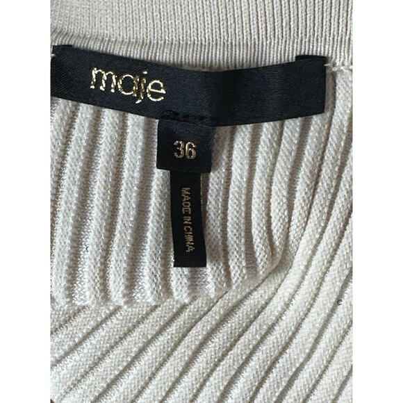 Maje Sequin Knit Midi Dress Ribbed Button-Front Off White 36 US 2-4 - Picture 5 of 11
